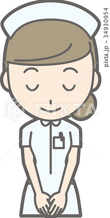 白衣を着た女性看護師がお辞儀をしているイラストのイラスト素材 34930954 Pixta
