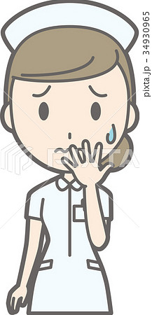 白衣を着た女性看護師が心配しているイラスト 34930965