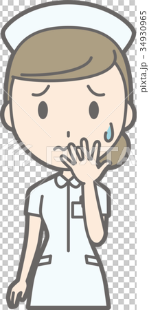 白衣を着た女性看護師が心配しているイラスト 34930965