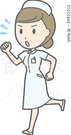 白衣を着た女性看護師が急いで走っているイラストのイラスト素材
