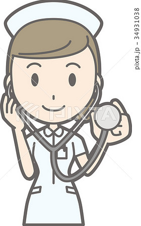 白衣を着た女性看護師が聴診器を持っているイラストのイラスト素材