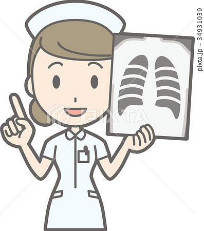 白衣を着た女性看護師がレントゲン写真を持っているイラストのイラスト素材