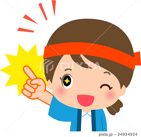 指をさす販売員の女性 34934934