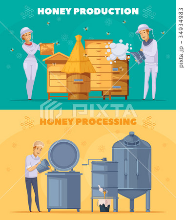 Honey Production Cartoon Horizontal Banners  34934983