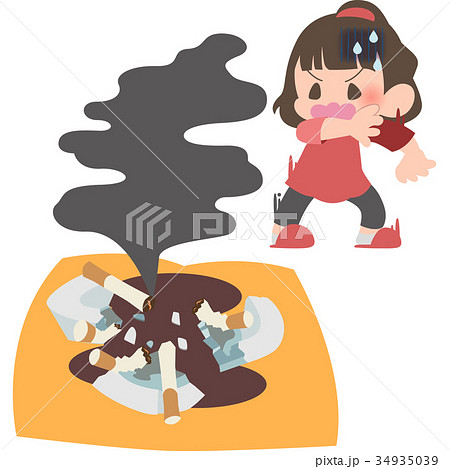 煙に気付く女性 34935039