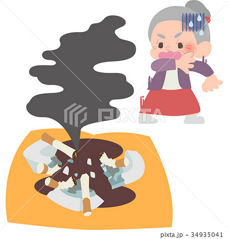 煙に気付くおばあさん 34935041
