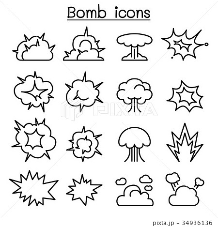 Bomb & Explosion icon set in thin line style Bomb & Explosion icon set in thin line style 34936136