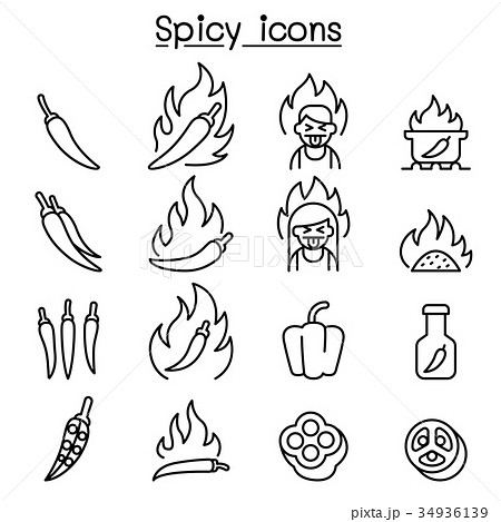 Chili & Spicy icon set in thin line style Chili & Spicy icon set in thin line style 34936139