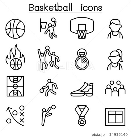 Basketball icon set in thin line style 34936140