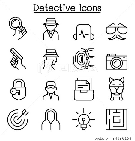 Detective icon set in thin line style 34936153