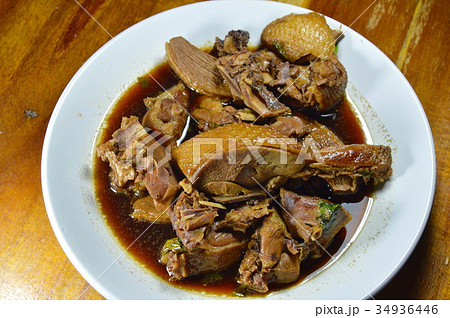 steamed duck meat in Chinese brown soup on plate steamed duck meat in Chinese brown soup on plate 34936446
