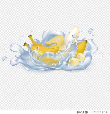 Peeled and Unpeeled Banana in Clean Water Drops 34936474