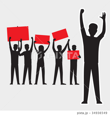 Protesters Silhouettes with Red Streamers Set Protesters Silhouettes with Red Streamers Set 34936549