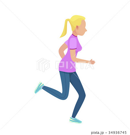 Young Blonde Girl in Slinky Sport Form Running Young Blonde Girl in Slinky Sport Form Running 34936745