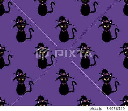 Black Cat Witch Seamless on Purple Background Black Cat Witch Seamless on Purple Background 34938549