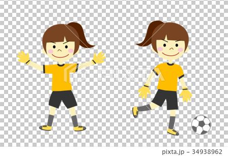 サッカーをする女の子 ゴールキーパーのイラスト素材