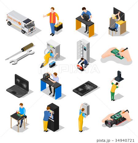 Service Centre Isometric Icons Set 34940721