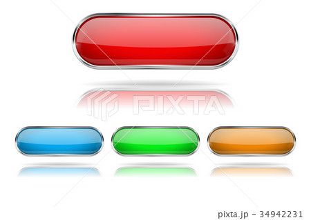 Colored oval glass button with metal frame 34942231