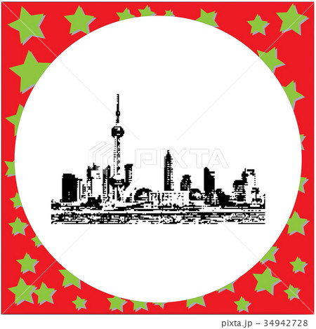 black 8-bit shanghai pudong vector  34942728