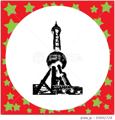 black 8-bit Oriental Pearl Tower in Shanghai China 34942729