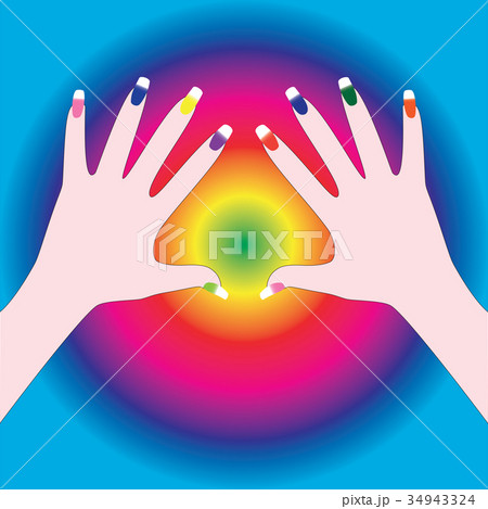 Female hands with multi-colored manicure. 34943324
