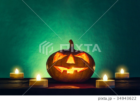 halloween pumpkin spooky head with candle light halloween pumpkin spooky head with candle light 34943622