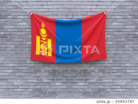 Mongolia flag on brick wall.  34943787