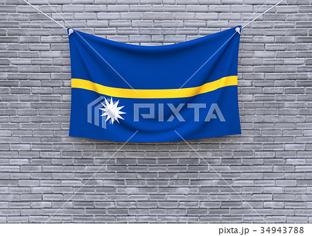 Nauru flag on brick wall.  34943788