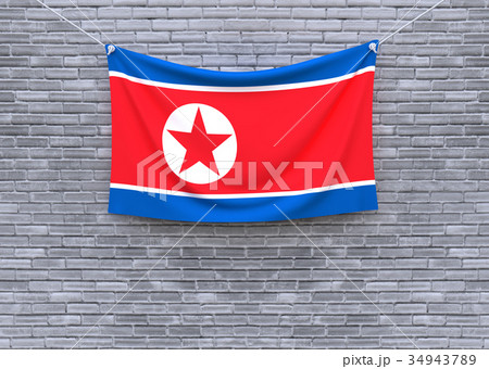 North Korea flag on brick wall.  34943789