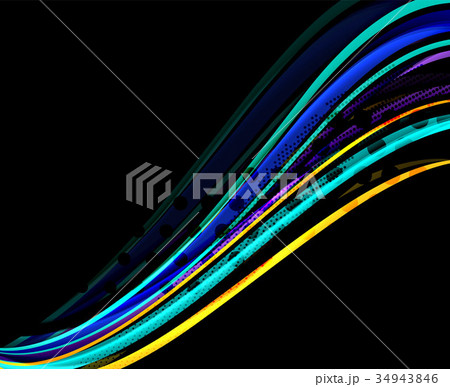 Rainbow color wavy lines on black background 34943846