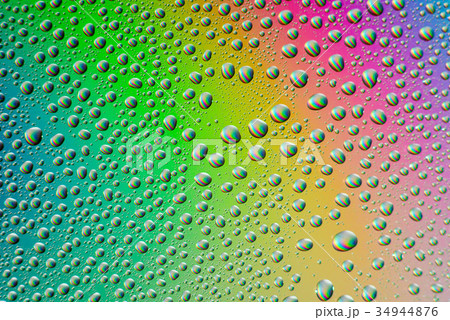 misted glass, drops closeup on rainbow colored 34944876