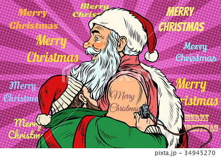 Elf makes Santa Claus tattoo happy new year Elf makes Santa Claus tattoo happy new year 34945270