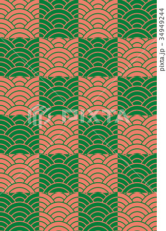 青海波　市松　和風背景　年賀背景　タテ 34949244