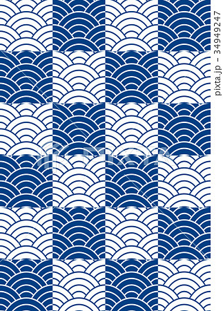 青海波　市松　和風背景　年賀背景　タテ 34949247