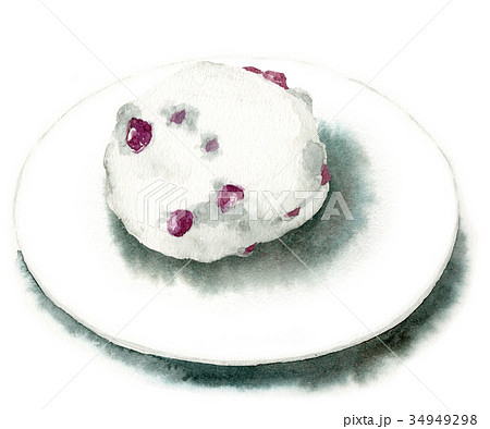 水彩で描いた和菓子／豆大福 34949298
