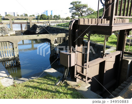 浜離宮恩賜庭園の潮入の池に海水を引き入れている横堀水門 34950883