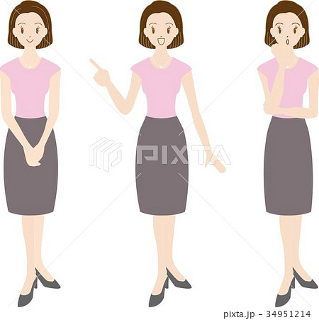 女性立ちポーズ3パターンのイラスト素材