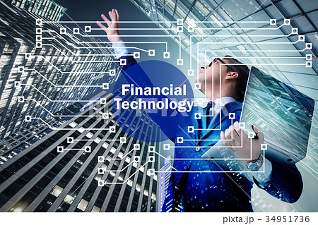 Businesswoman with laptop in financial technology Businesswoman with laptop in financial technology 34951736
