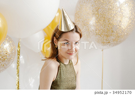 photo of beautiful woman with balloons.Girl posing 34952170
