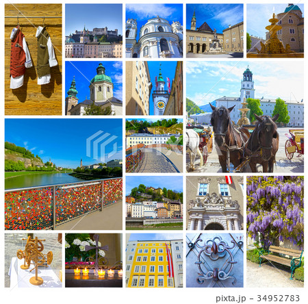 The collage of view of Salzburg skyline with river The collage of view of Salzburg skyline with river 34952783