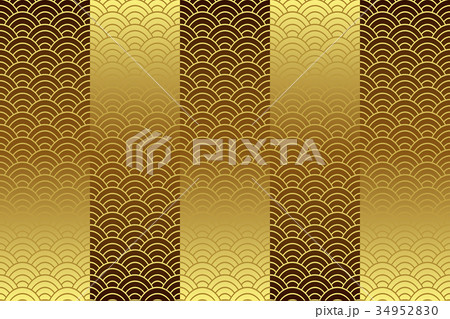 青海波　短冊　和風背景　年賀　横 34952830