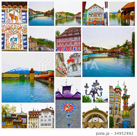 The collage about old Luzern Switzerland 34952892