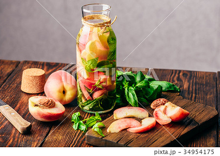 Infused Water with Peach and Basil. 34954175