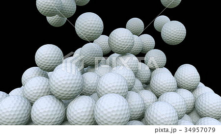 Multiple golf balls falling down against black 34957079