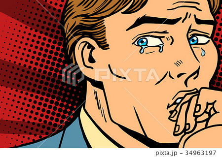 Pop art man crying in depression Pop art man crying in depression 34963197