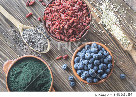 Superfoods on the wooden table 34963584