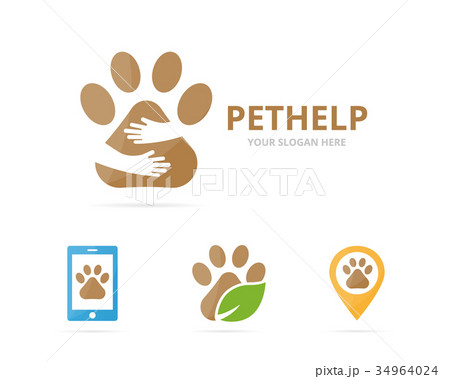 Set of paw logo combination. Pet and embrace Set of paw logo combination. Pet and embrace 34964024