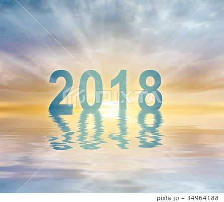 New year 2018 digits text sunset blur background 34964188