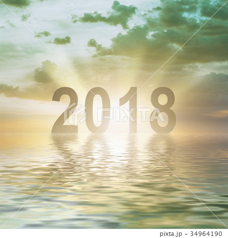 New year 2018 digits text sunset blur background 34964190