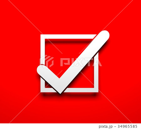 Check mark. White check mark on red background 34965585